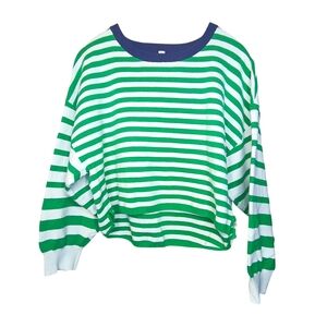 Daily Practice Preppy Boxy Cropped Striped Green and White Crew Neck Sweater XL